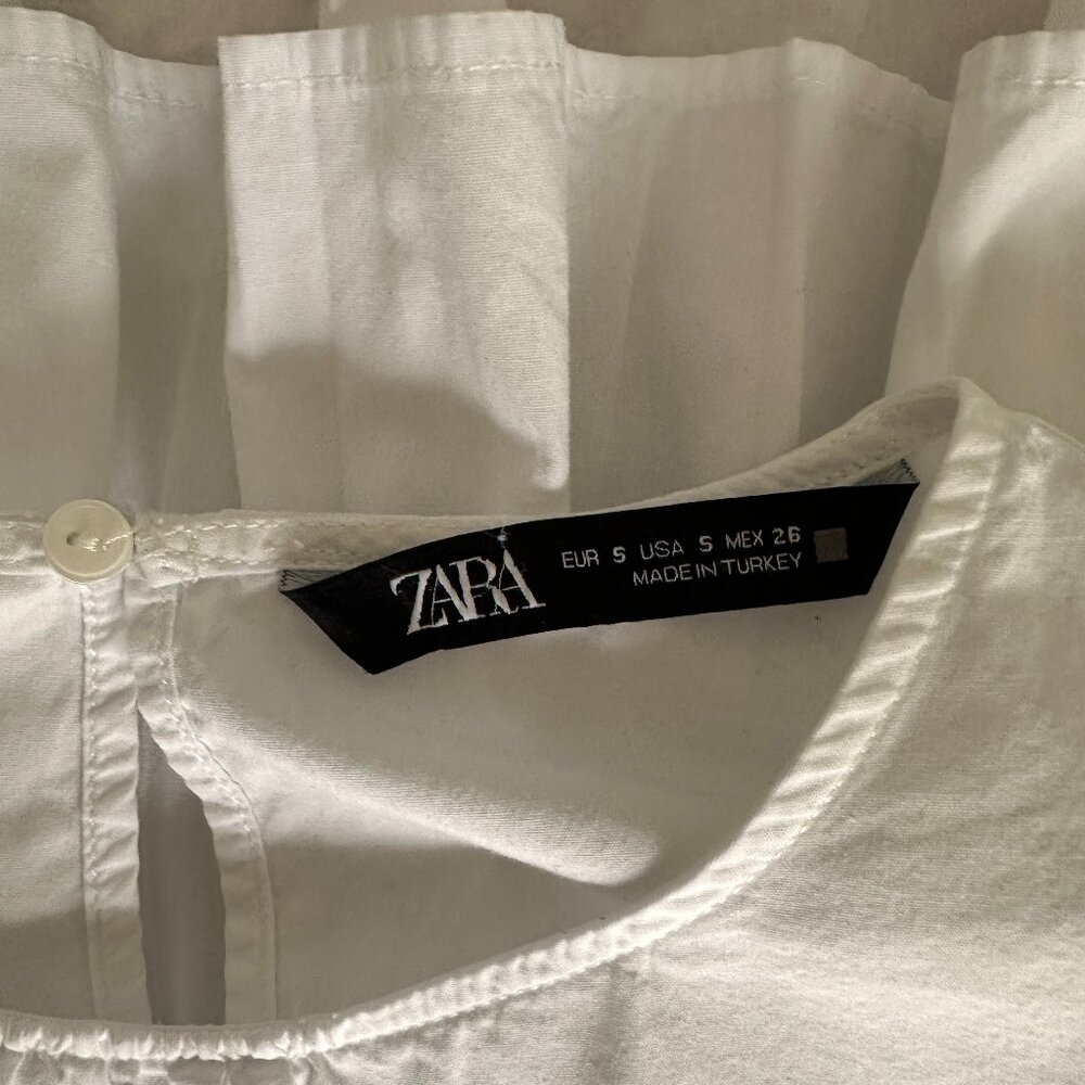 Zara White Lace-Sleeve Peplum Top Size S - Coquette - Picture 5 of 9